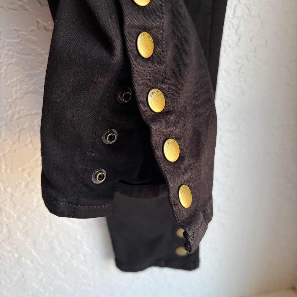 FRAME Le High Skinny Women 27 Pants Jeans Black Gold Button Ankle Stretch - Picture 7 of 14